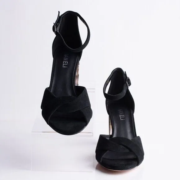 Vaneli Womens Barie Black Suede Strap Pump Mother pearl Heels Shoes Sz 7.5 New