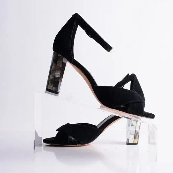 Vaneli Womens Barie Black Suede Strap Pump Mother pearl Heels Shoes Sz 7.5 New