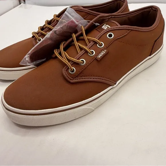 Vans Atwood Mens 11.5 Brown Leather Shoes Sneakers Low Lace Skateboard New!