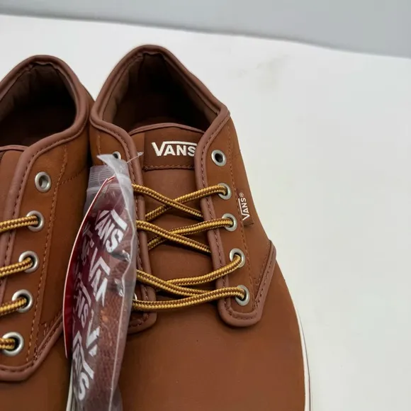 Vans Atwood Mens 11.5 Brown Leather Shoes Sneakers Low Lace Skateboard New!