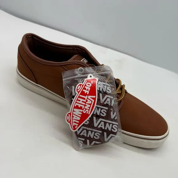 Vans Atwood Mens 11.5 Brown Leather Shoes Sneakers Low Lace Skateboard New!