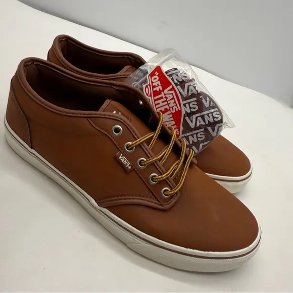 Vans Atwood Mens 11.5 Brown Leather Shoes Sneakers Low Lace Skateboard New!
