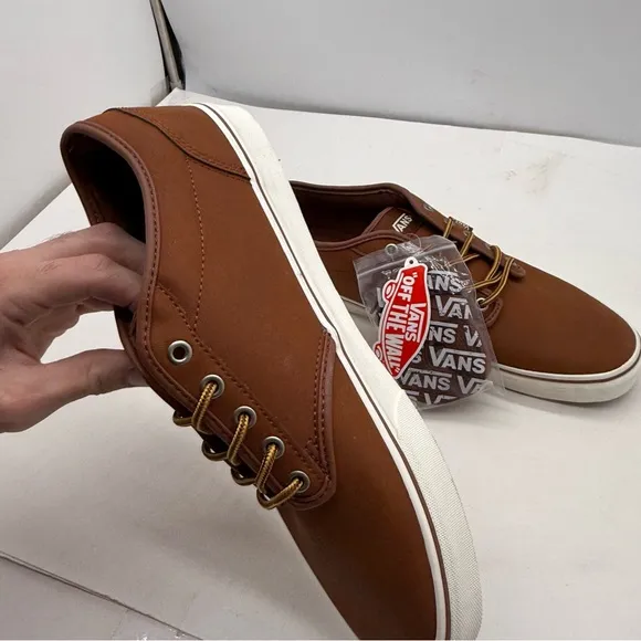 Vans Atwood Mens 11.5 Brown Leather Shoes Sneakers Low Lace Skateboard New!