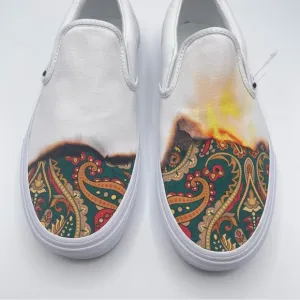 Vans Classic Slip On Big Reveal True White/Paisley Skate Shoes Unisex W/10.5 M/9