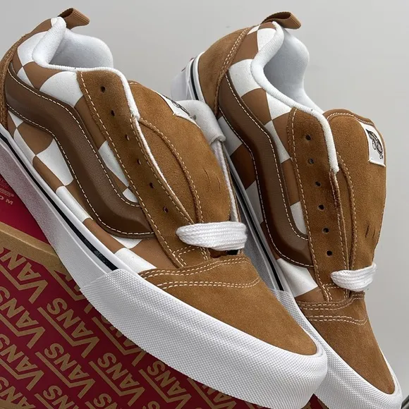 Vans Men’s Knu SkoolMega Check BrownVN000CRPBRO Brown and White Checkered Shoe