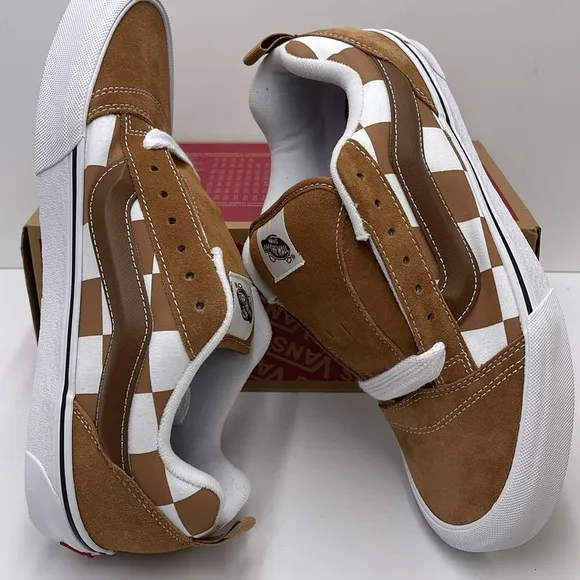 Vans Men’s Knu SkoolMega Check BrownVN000CRPBRO Brown and White Checkered Shoe