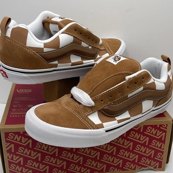 Vans Men’s Knu SkoolMega Check BrownVN000CRPBRO Brown and White Checkered Shoe