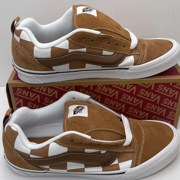 Vans Men’s Knu SkoolMega Check BrownVN000CRPBRO Brown and White Checkered Shoe