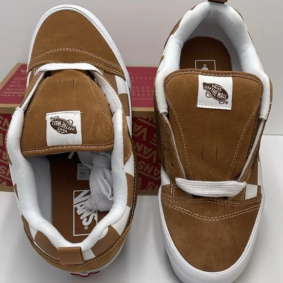 Vans Men’s Knu SkoolMega Check BrownVN000CRPBRO Brown and White Checkered Shoe
