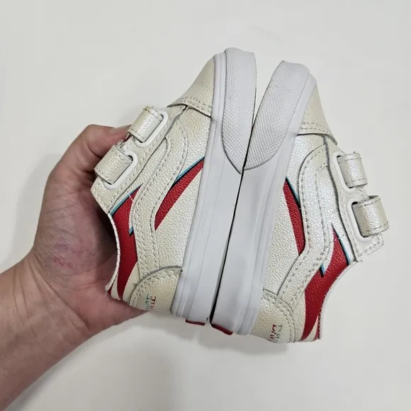 Vans Old Skool X David Bowie Toddler Sneakers Iridescent White Red Size 4.5