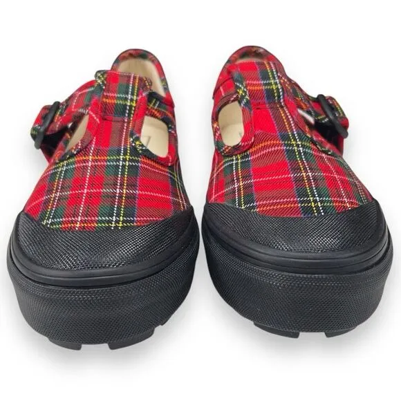 VANS Red Tartan Plaid One-Buckle Mary Jane Womens Size 8 Chunky Soles Shoes