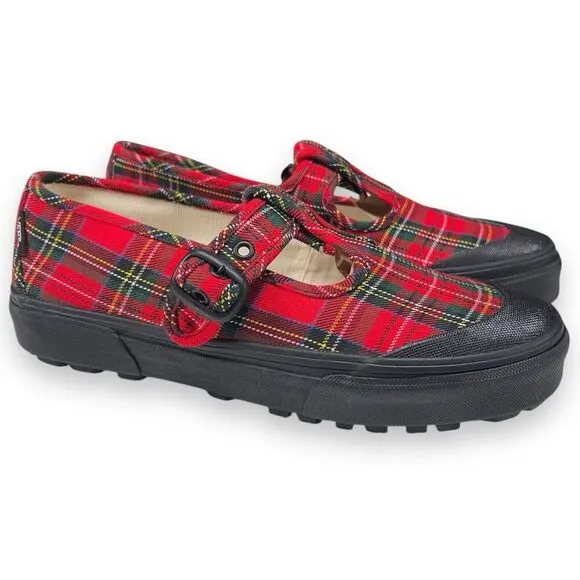 VANS Red Tartan Plaid One-Buckle Mary Jane Womens Size 8 Chunky Soles Shoes