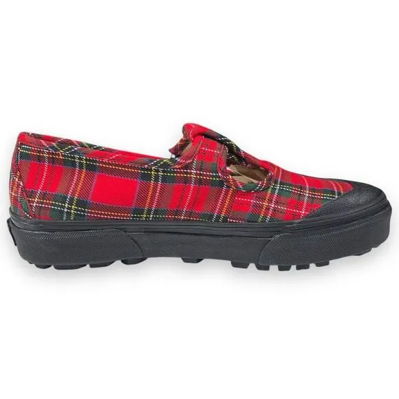 VANS Red Tartan Plaid One-Buckle Mary Jane Womens Size 8 Chunky Soles Shoes