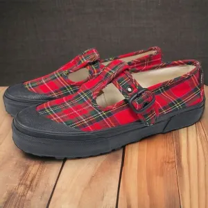 VANS Red Tartan Plaid One-Buckle Mary Jane Womens Size 8 Chunky Soles Shoes