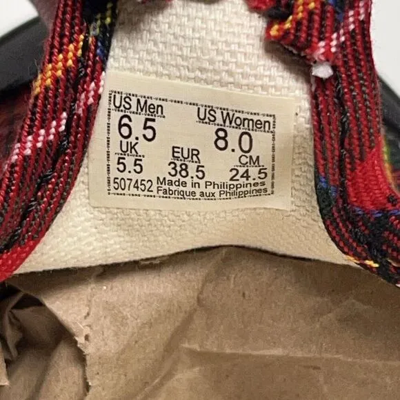 VANS Red Tartan Plaid One-Buckle Mary Jane Womens Size 8 Chunky Soles Shoes