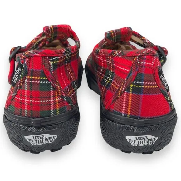 VANS Red Tartan Plaid One-Buckle Mary Jane Womens Size 8 Chunky Soles Shoes