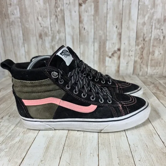 Vans Sk8-Hi MTE High Top Sneaker Water Repellent Black Pink Olive Mens 9