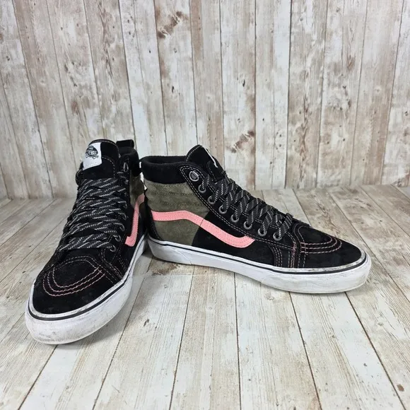 Vans Sk8-Hi MTE High Top Sneaker Water Repellent Black Pink Olive Mens 9