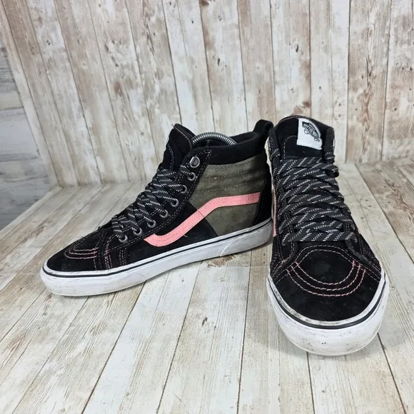 Vans Sk8-Hi MTE High Top Sneaker Water Repellent Black Pink Olive Mens 9