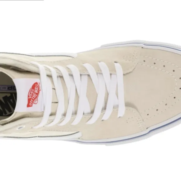 VANS SKATE SK8-HI CLASSIC WHITE CANVAS &amp; SUEDE HIGH TOP SNEAKERS MENS 8 1/2 NWT