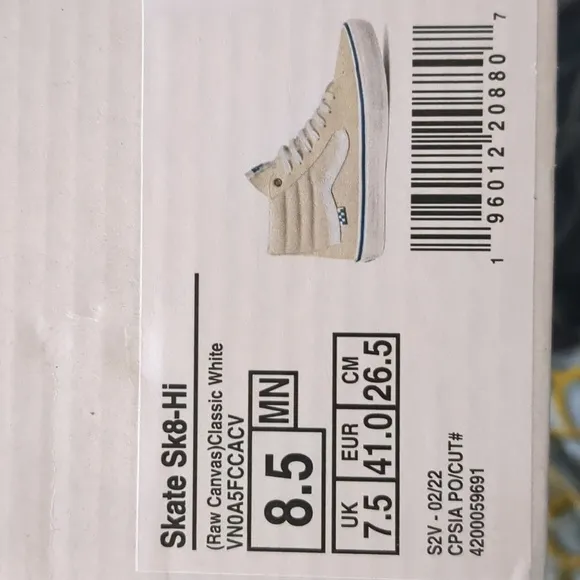 VANS SKATE SK8-HI CLASSIC WHITE CANVAS &amp; SUEDE HIGH TOP SNEAKERS MENS 8 1/2 NWT