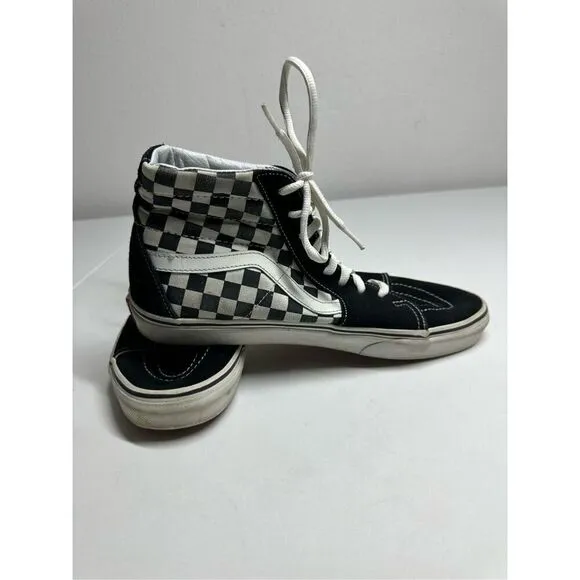 Vans SK8 Patch Hi Top Shoes Men’s Sz 9.5 Checker Embroidered Logo Black/White
