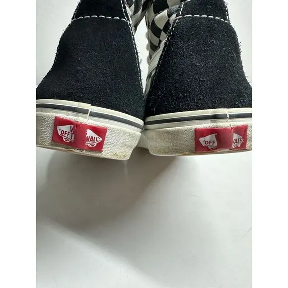 Vans SK8 Patch Hi Top Shoes Men’s Sz 9.5 Checker Embroidered Logo Black/White