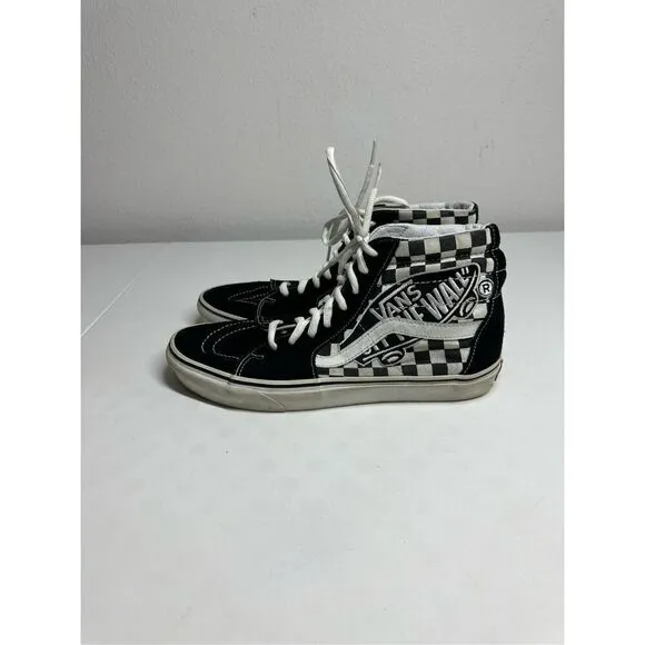 Vans SK8 Patch Hi Top Shoes Men’s Sz 9.5 Checker Embroidered Logo Black/White