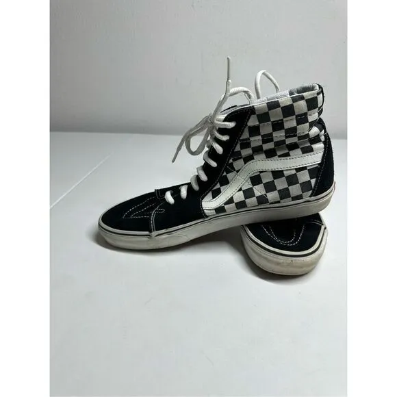 Vans SK8 Patch Hi Top Shoes Men’s Sz 9.5 Checker Embroidered Logo Black/White
