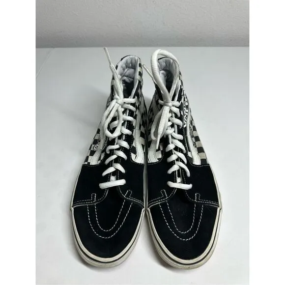 Vans SK8 Patch Hi Top Shoes Men’s Sz 9.5 Checker Embroidered Logo Black/White