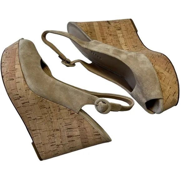 Veronica Beard Dali Cork Wedge Slingback Tan Sandals Women’s Size 9