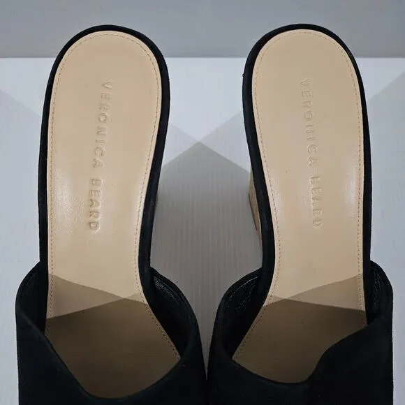 Veronica Beard Dali Wedge Platform Sandal Black Suede Cork Size 9.5