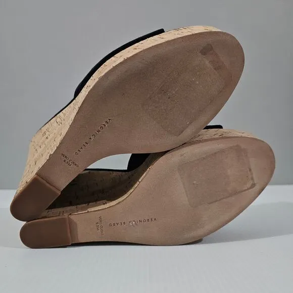Veronica Beard Dali Wedge Platform Sandal Black Suede Cork Size 9.5