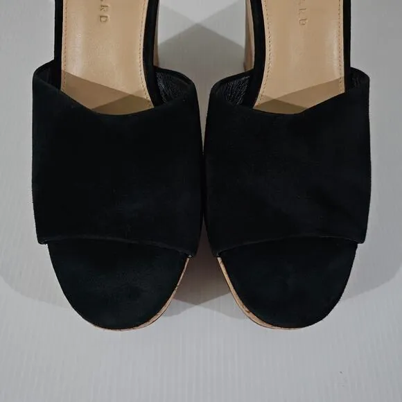 Veronica Beard Dali Wedge Platform Sandal Black Suede Cork Size 9.5