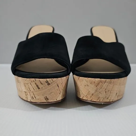 Veronica Beard Dali Wedge Platform Sandal Black Suede Cork Size 9.5