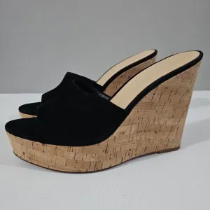 Veronica Beard Dali Wedge Platform Sandal Black Suede Cork Size 9.5