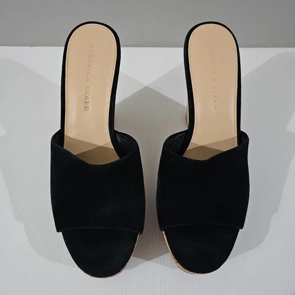 Veronica Beard Dali Wedge Platform Sandal Black Suede Cork Size 9.5