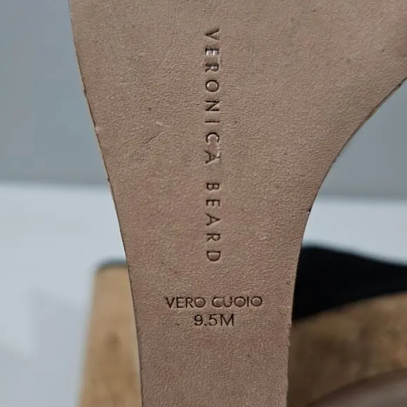 Veronica Beard Dali Wedge Platform Sandal Black Suede Cork Size 9.5