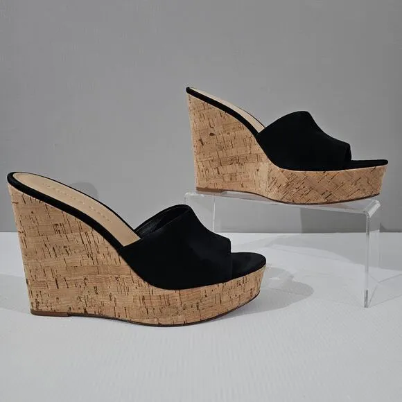 Veronica Beard Dali Wedge Platform Sandal Black Suede Cork Size 9.5