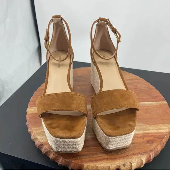 Veronica Beard Gianna Raffia espadrilles platform Sandals Sz 10 caramel leather
