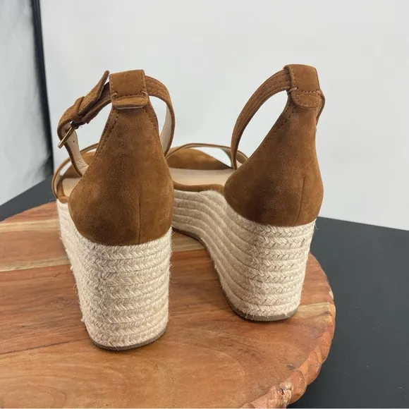 Veronica Beard Gianna Raffia espadrilles platform Sandals Sz 10 caramel leather