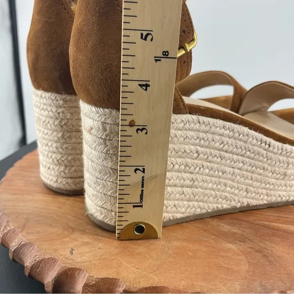Veronica Beard Gianna Raffia espadrilles platform Sandals Sz 10 caramel leather
