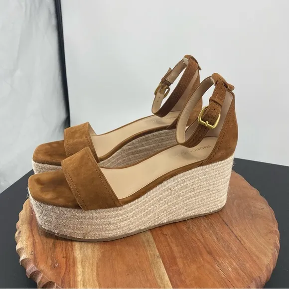 Veronica Beard Gianna Raffia espadrilles platform Sandals Sz 10 caramel leather