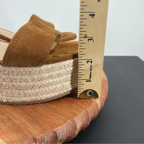 Veronica Beard Gianna Raffia espadrilles platform Sandals Sz 10 caramel leather
