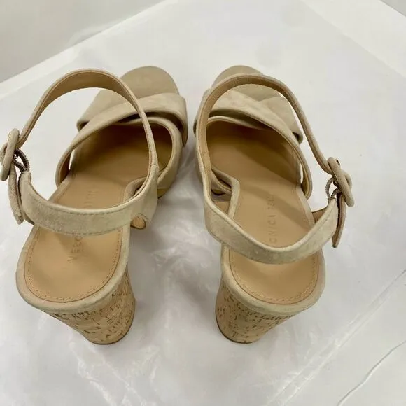 Veronica Beard 'Lucille' Suede Platform Heel Sandals, Cream Ecru Strappy Women’s