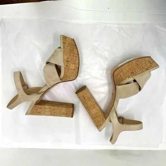 Veronica Beard 'Lucille' Suede Platform Heel Sandals, Cream Ecru Strappy Women’s