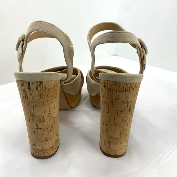 Veronica Beard 'Lucille' Suede Platform Heel Sandals, Cream Ecru Strappy Women’s