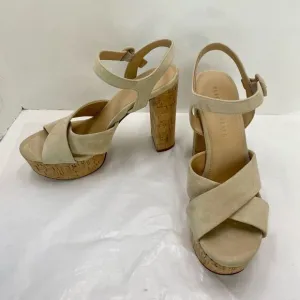Veronica Beard 'Lucille' Suede Platform Heel Sandals, Cream Ecru Strappy Women’s
