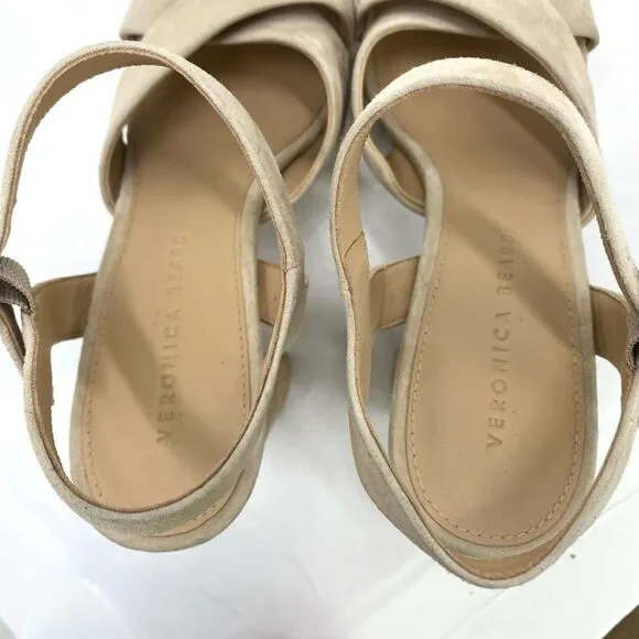 Veronica Beard 'Lucille' Suede Platform Heel Sandals, Cream Ecru Strappy Women’s