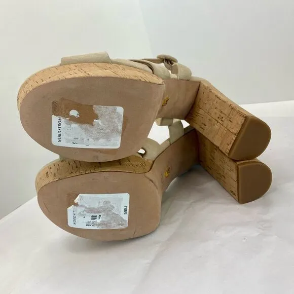 Veronica Beard 'Lucille' Suede Platform Heel Sandals, Cream Ecru Strappy Women’s